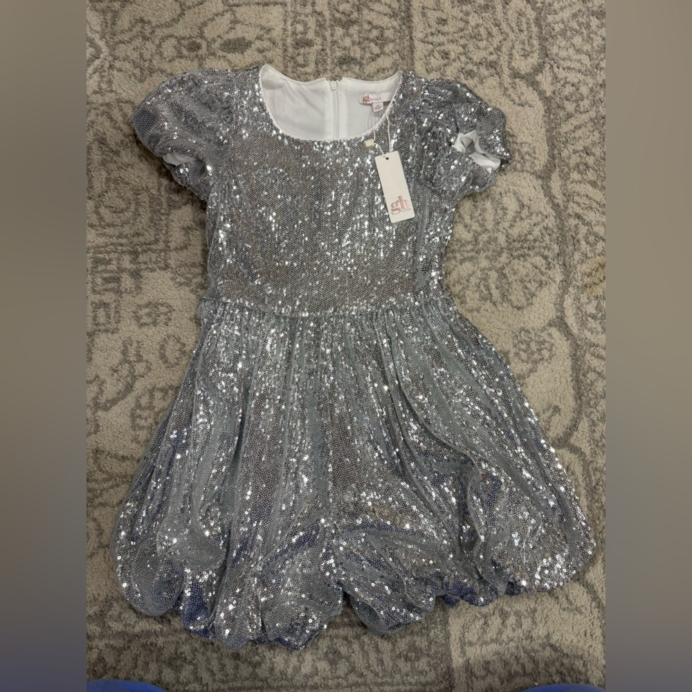 GB Girls Shimmering Silver Sequin Romper